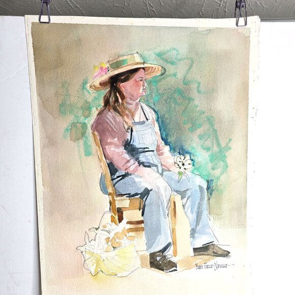 Tending Gardener Painting Art Signed by Artist